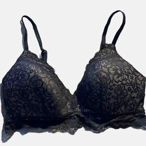 Aerie Black Real Happy Wireless Lightly Lined Lace Convertible Bra Size 34A